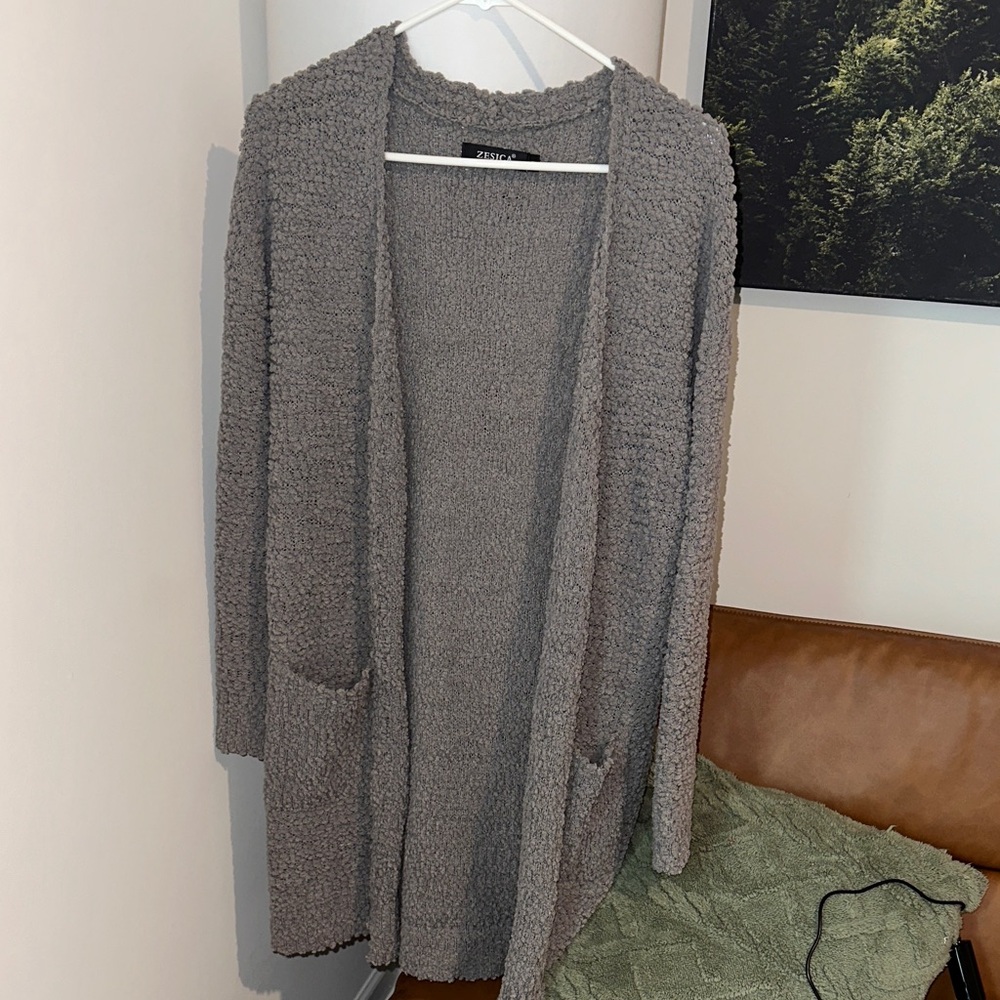 Cozy Gray Open-Front Sweater